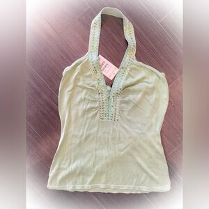 Y2K bebe Light Green Embellished Sequin Halter Top